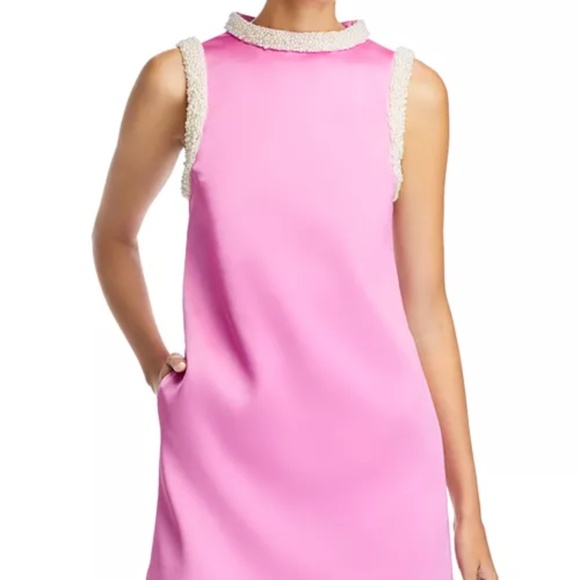 BNWT Self-Portrait Pearl Trim Satin Mini Dress Sz US 2 - Picture 1 of 9